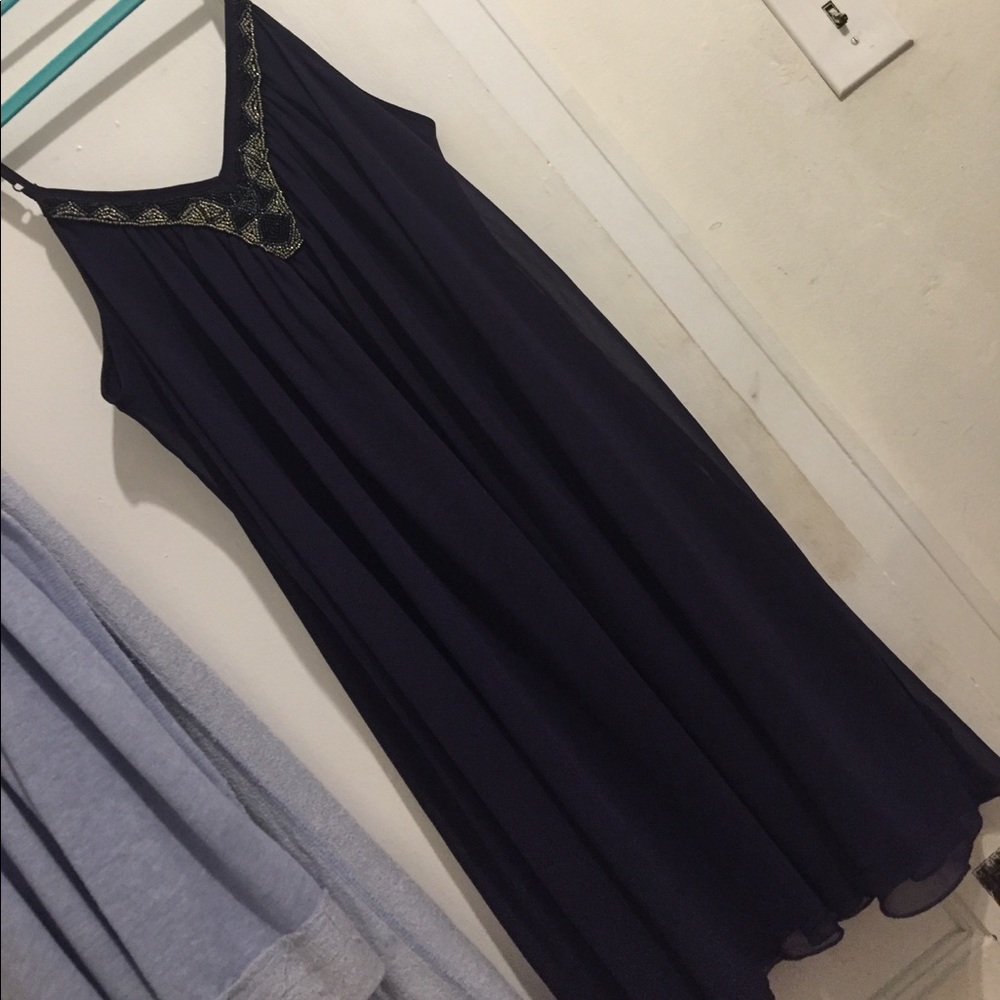 Purple formal tank dress with black beading