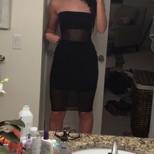 mesh panel midi dress