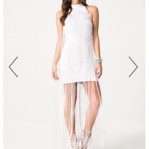 Bebe White Fringe Halter Dress