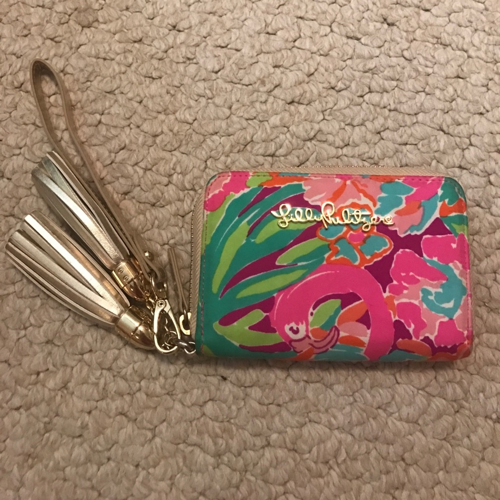Lilly Pulitzer gold tassel wristlet