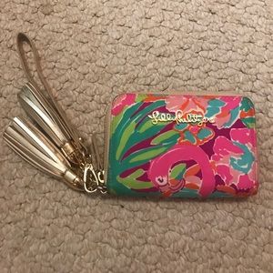 Lilly Pulitzer gold tassel wristlet