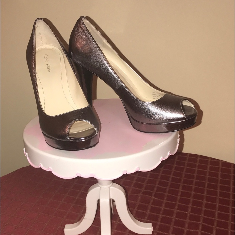 Calvin Klein silver heels with open toe
