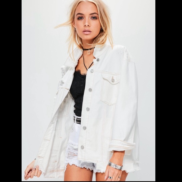 Jackets & Blazers - Oversized distressed white jean jacket