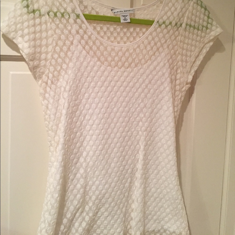 BR ivory blouse with polka dot overlay