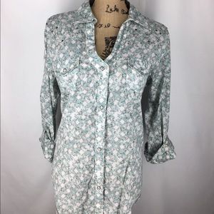 Rock 47 By Wrangler Western Shirt Blue Floral XL