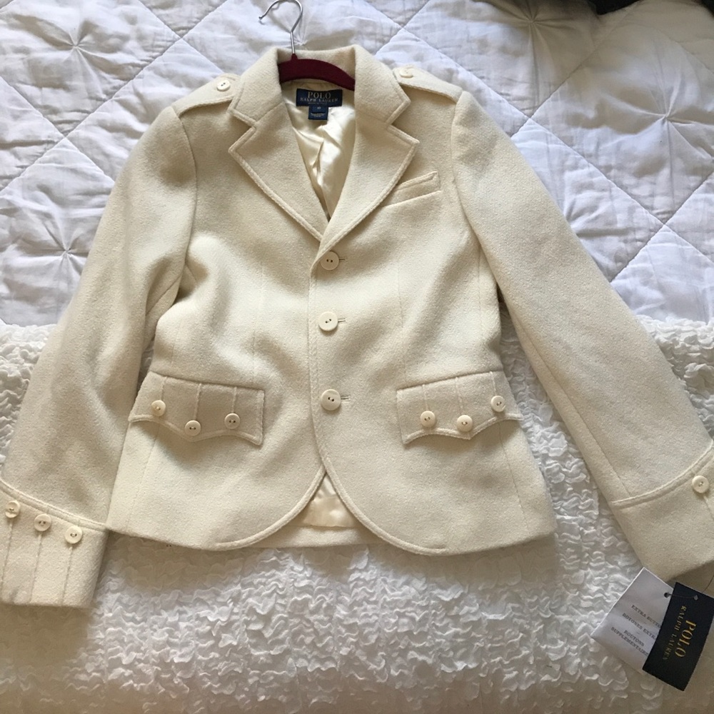RL Polo Girls cream color military style peacoat