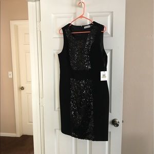 Calvin Klein black sequin sheath size 14