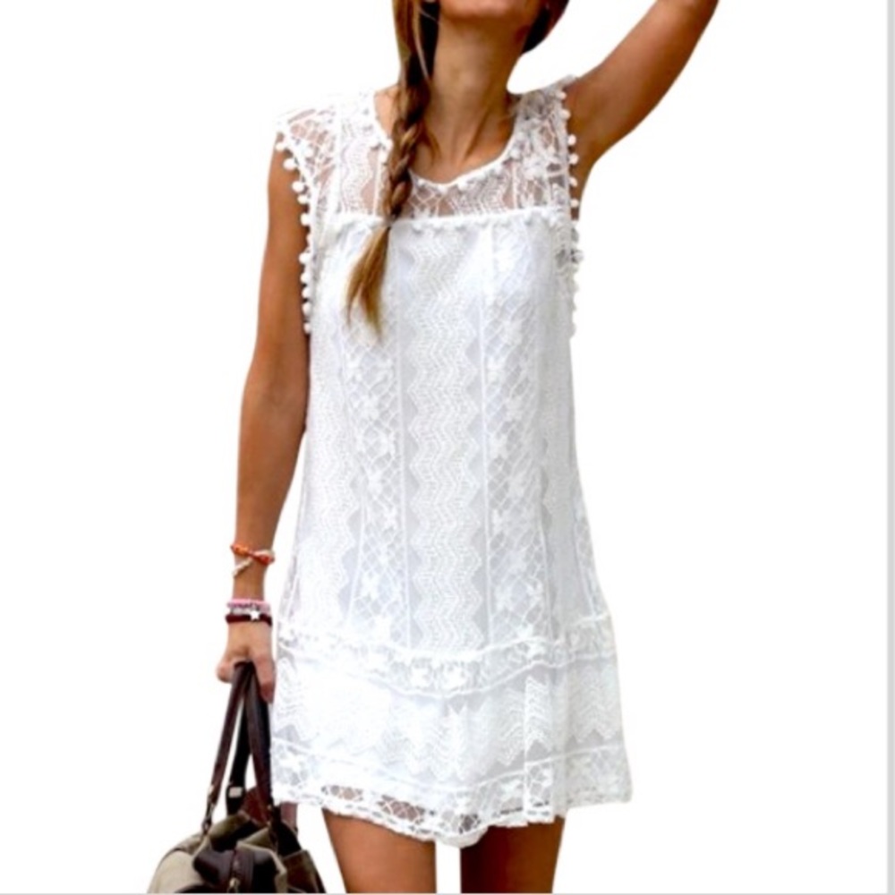 Vicabo Summer White Lace Beach Dress!