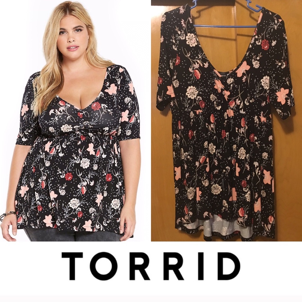 Torrid Floral Cinched Front Babydoll Top