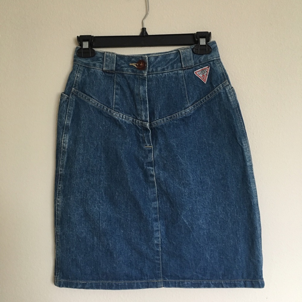 Vintage High Waist Guess Denim Mini Pencil Skirt