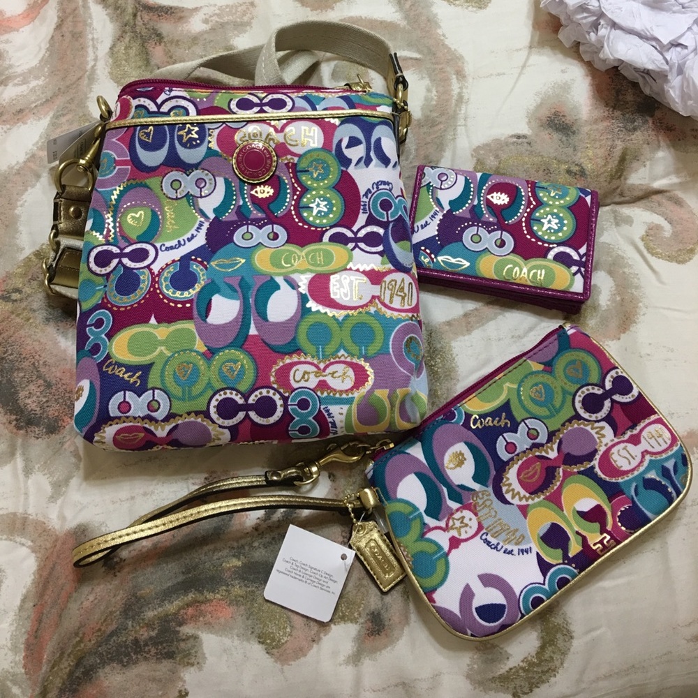 COACH CROSSBODY, WRISTLET, & WALLET