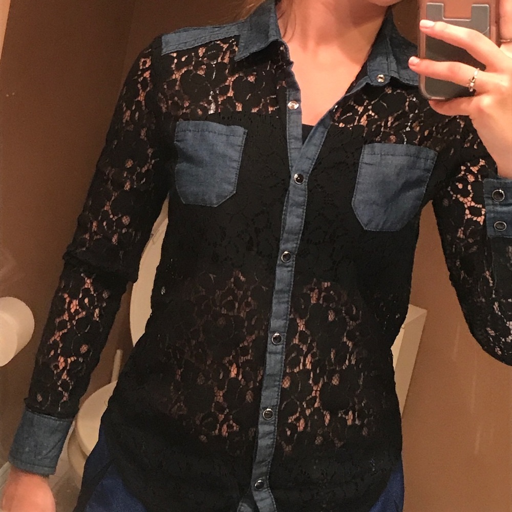 Denim and black laced button up