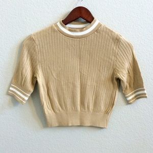 Tan White Lined Crop Top NWOT