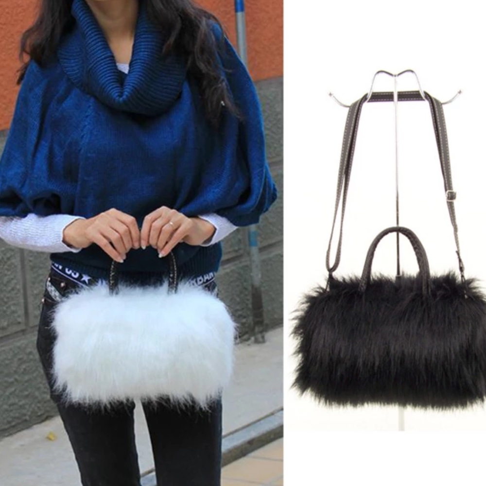 NWT faux fur black mini purse