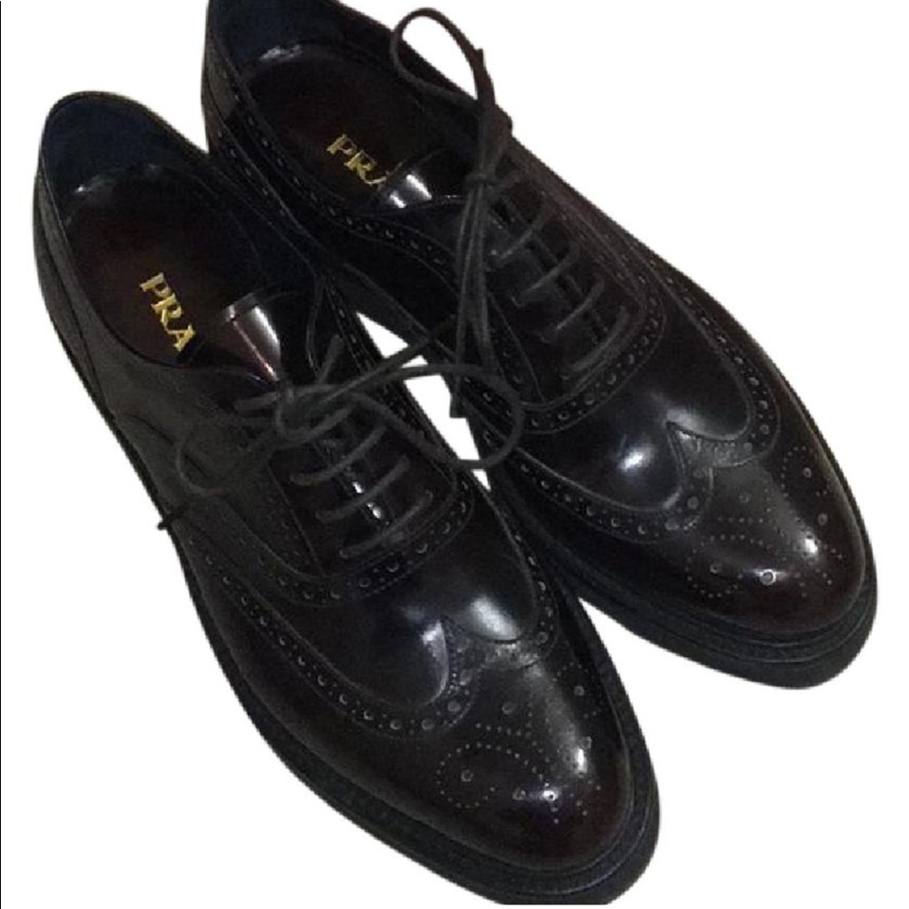 Authentic Prada dark wine red oxford flats