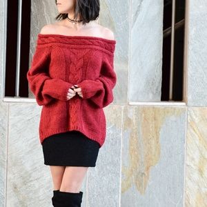 Cozy Red Off-the-Shoulder Sweater
