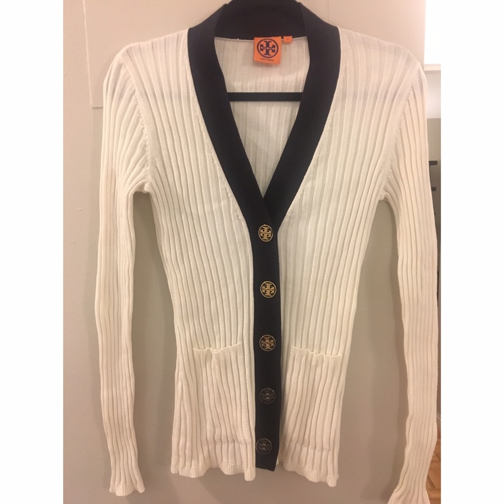 TORY BURCH | Ribbed Cardigan White And Navy