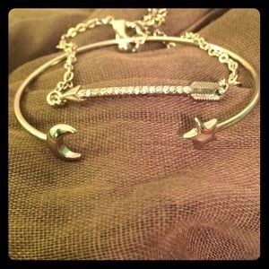 Star and moon bangle with studded arrow bracelet
