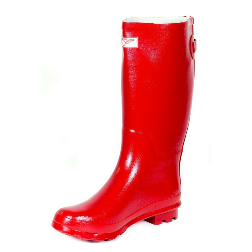 Women Tall Zippered Rain Boots, #1412, Red - Picture 2 of 4