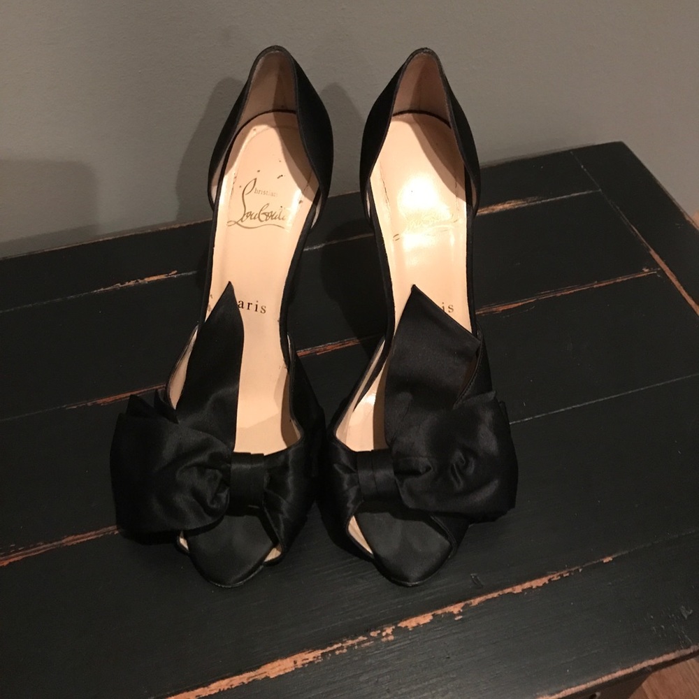 Christian Louboutin peep toe satin pumps