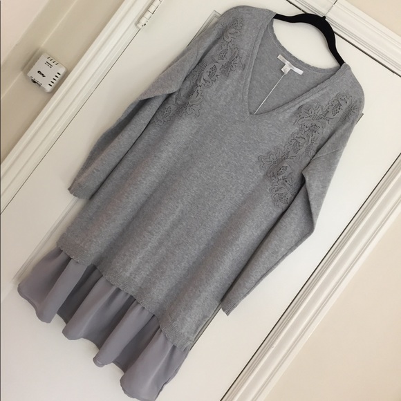 LC Lauren Conrad Sweaters - LC Lauren Conrad M gray appliqué sweater dress
