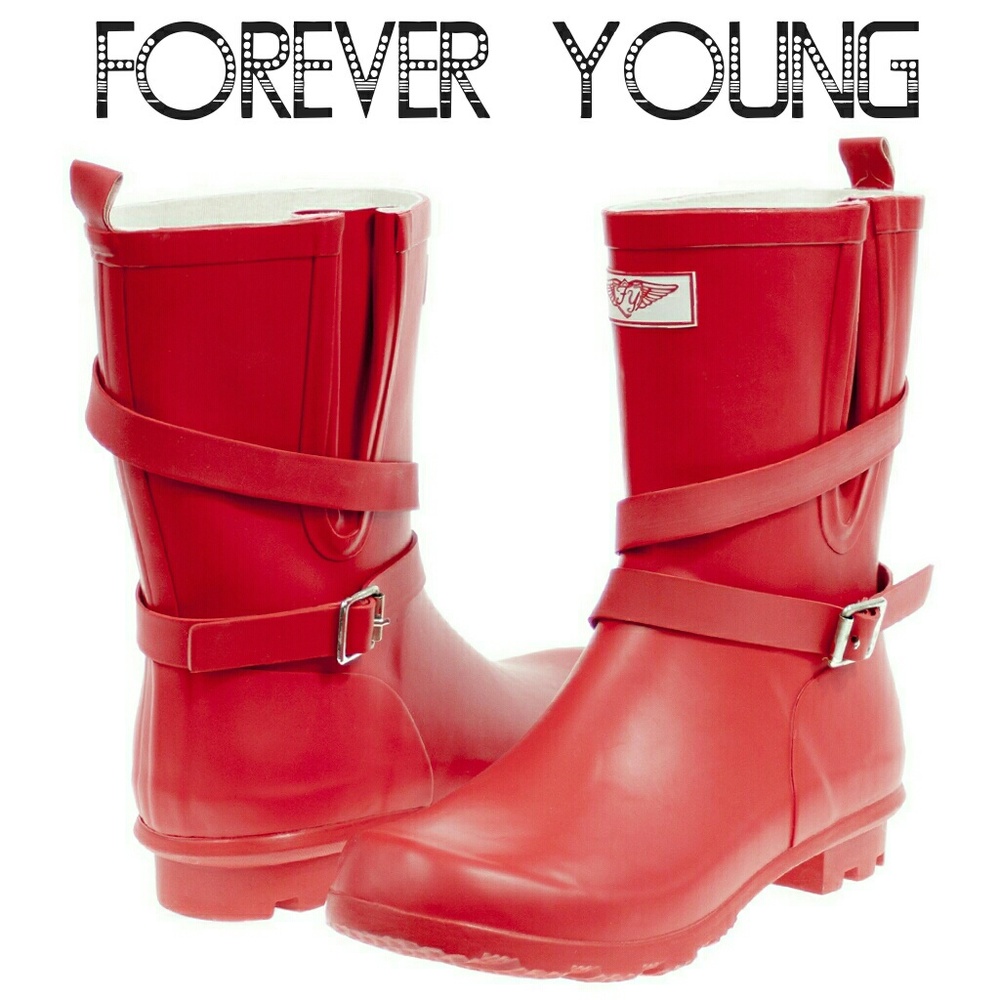 Women Mid Calf Rain Boots, #1414, Red - Picture 1 of 3