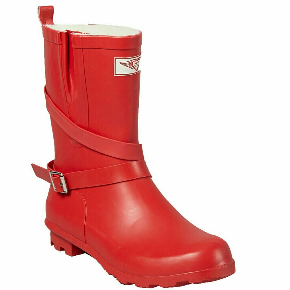 Women Mid Calf Rain Boots, #1414, Red - Picture 2 of 3