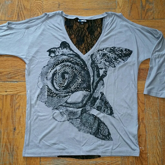 Boho Cold shoulder dolman slvs top with lace sz M - Picture 1 of 5