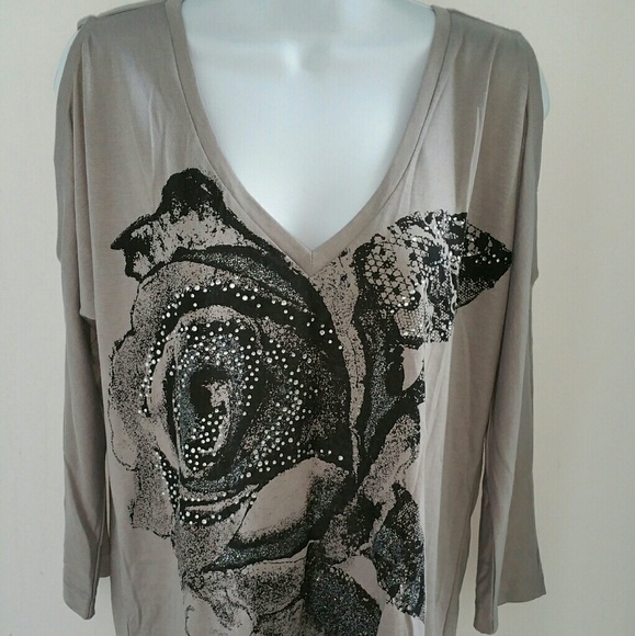 Boho Cold shoulder dolman slvs top with lace sz M - Picture 3 of 5