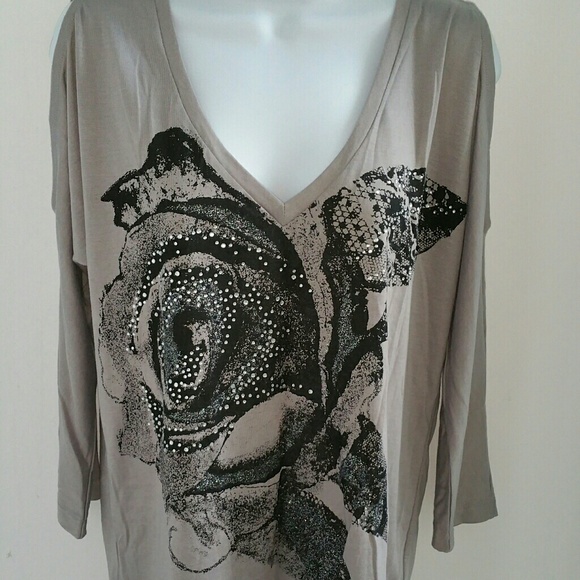 Boho Cold shoulder dolman slvs top with lace sz M - Picture 5 of 5