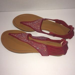 Red rhinestoned size 9 women summer sandals
