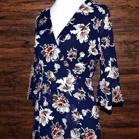 FLORAL MAXI Printed V Dress Long Draped Wrap Gown - Picture 4 of 7