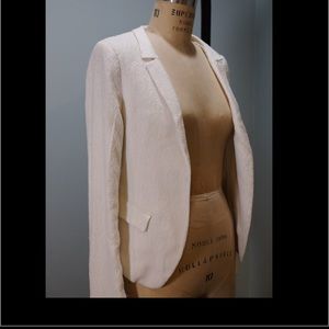 Zara white lace embroidered open front blazer