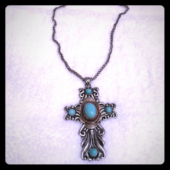 Turquoise cross pendant and necklace - Picture 1 of 2