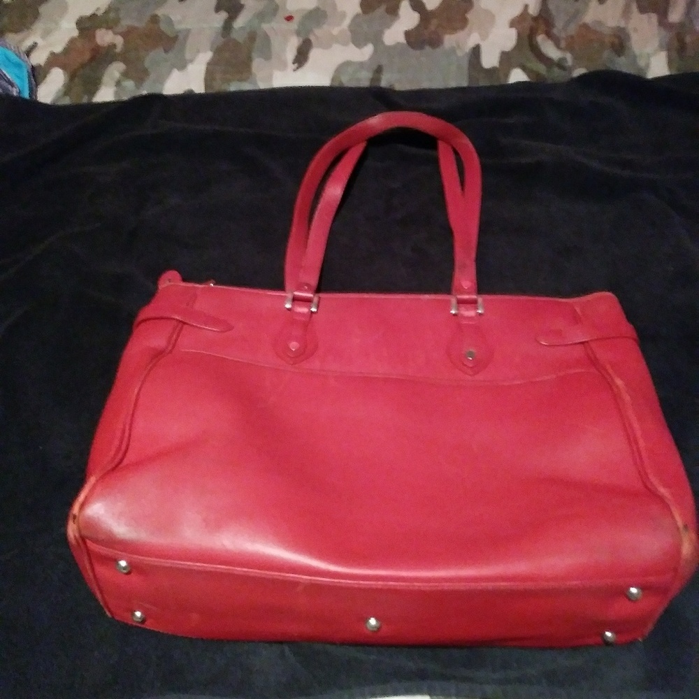 Large red leather shoulder bag