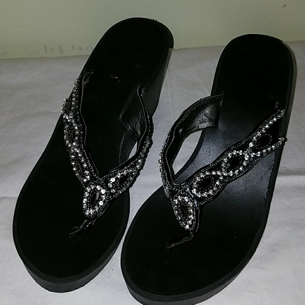 Black Wedges with clear and black gem strap