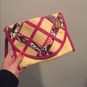 Vera Bradley straw/ leather wristlet