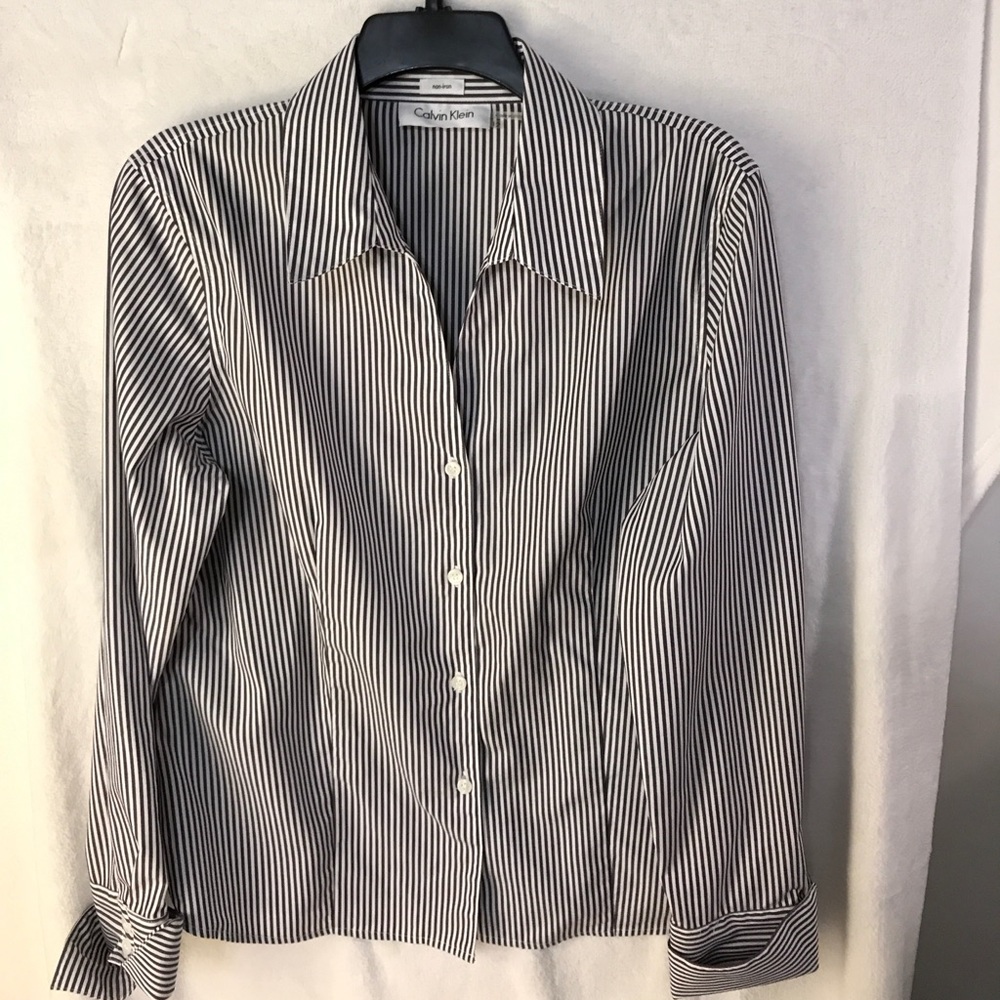 Calvin Klein Black & White Stripe Stretch Blouse