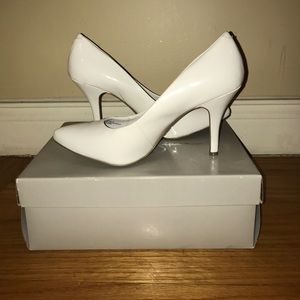 White Patent Leather Closed Toe Pumps