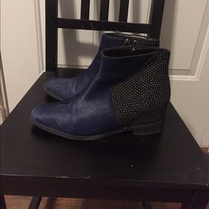 Schutz Blue/Black Pony hair Studded Boots sz 10