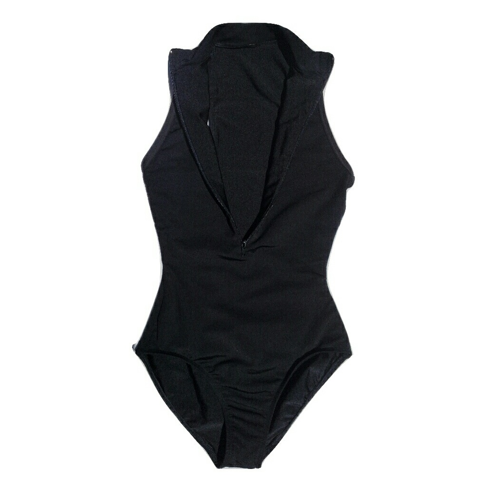 Black Mariia High Neck Zip Front Tank Leotard