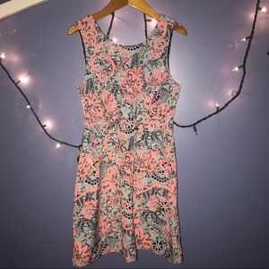 Navy and Pink Floral Patterned Dress