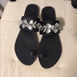 Asos Black Pony Hair Jeweled Sandal sz 9