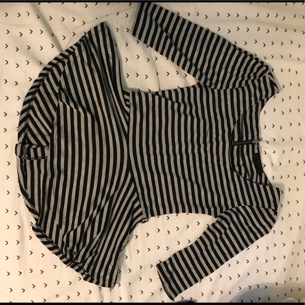 Black and grey striped peplum top juniors