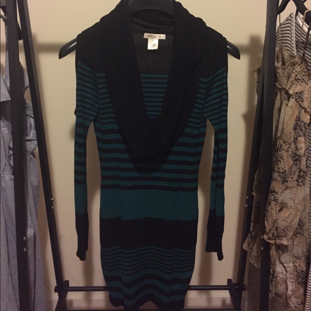 Arden B Striped Cold Shoulder Sweater Dress