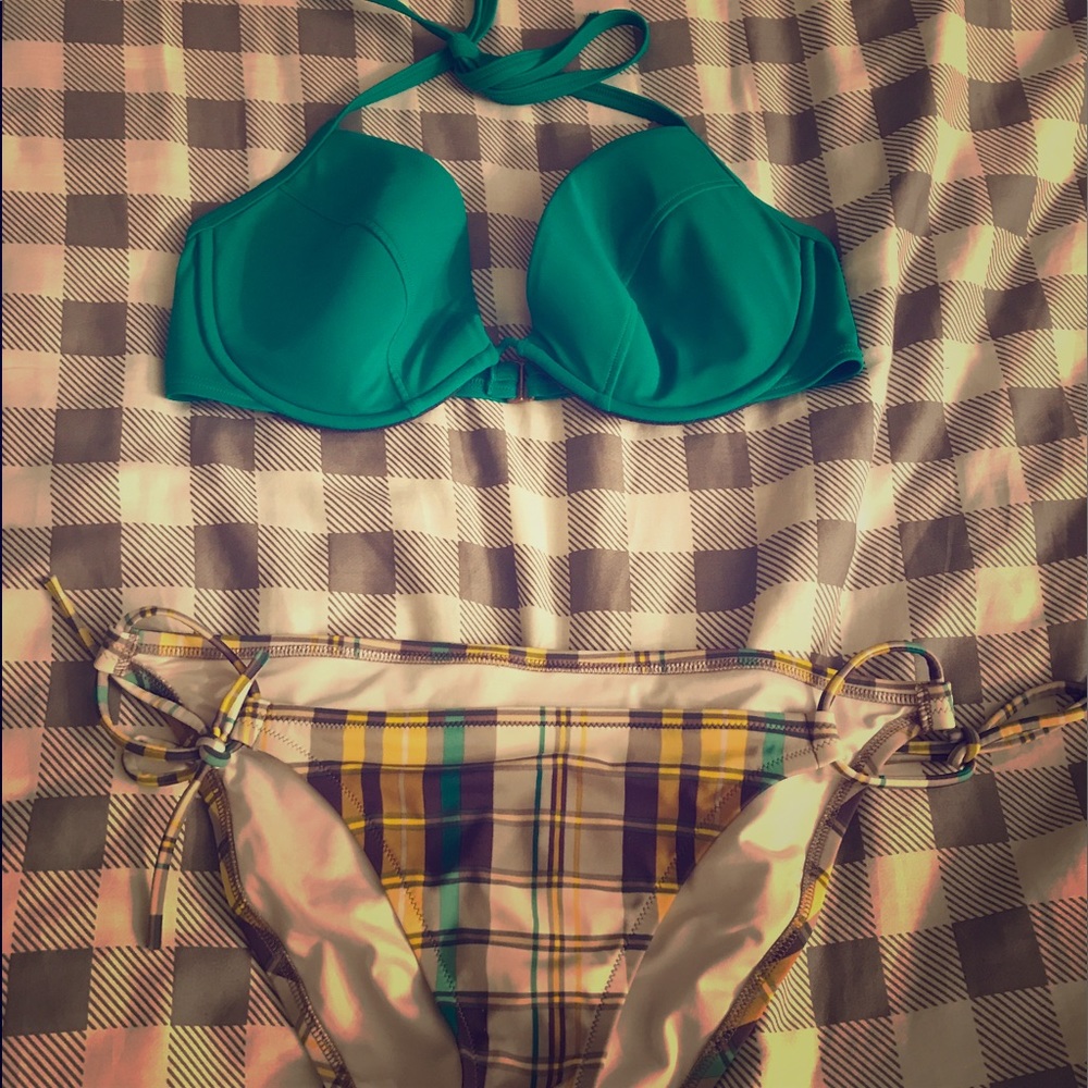 Mismatched Emerald and Plaid VS Bikini 36D