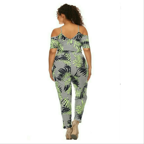 🌴Cold shoulder striped  jumpsuit - Picture 2 of 6