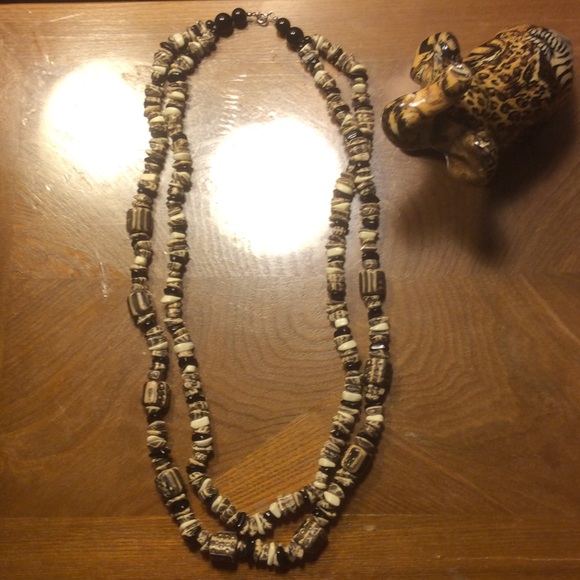 Sold Tribal Double Strand Beaded Necklace Brown - Picture 5 of 8