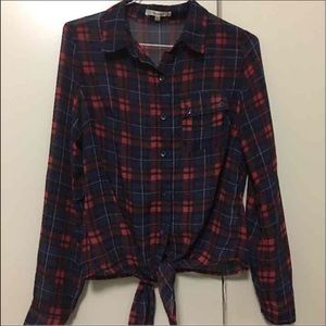 Red and blue plaid button down