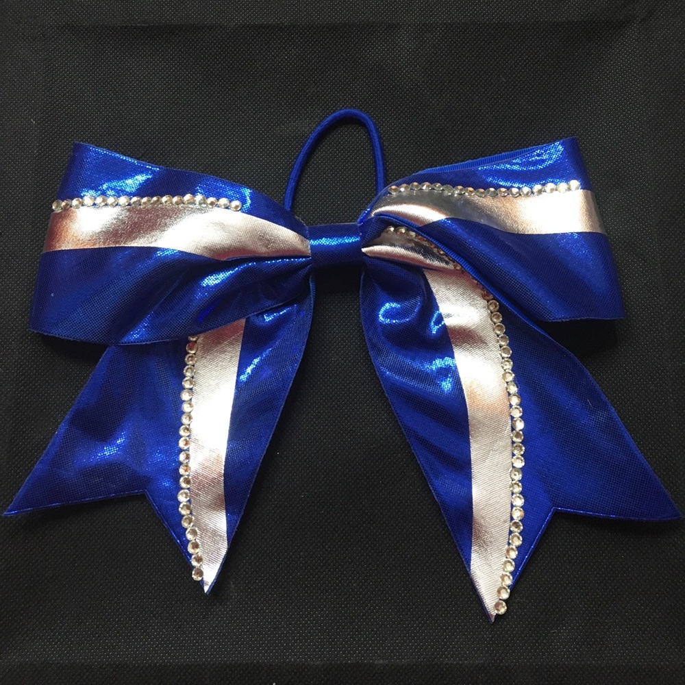 Blue, Rhinestone, & Silver Cheer Bow